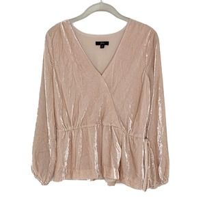 J Crew Women Blush Pink Velvet V-Neck Long Sleeve Top With Tie Size 6